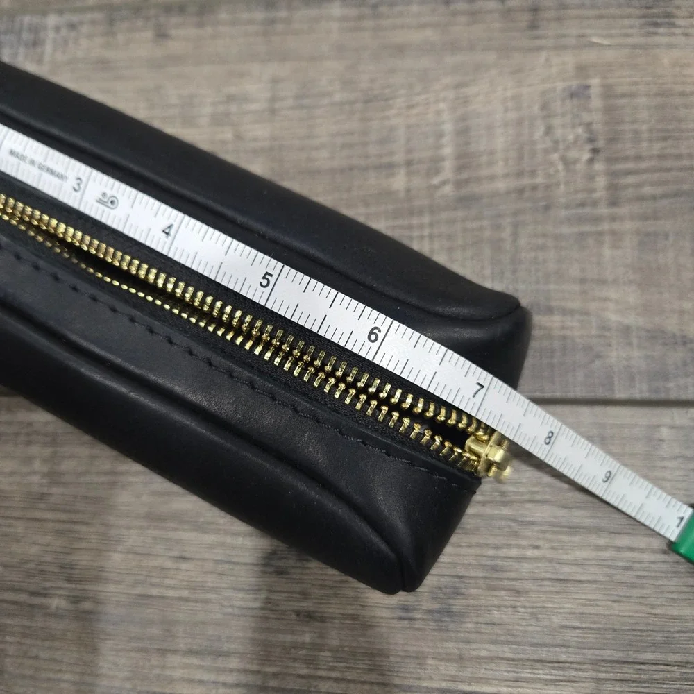 Portland Leather Goods Black Leather Pencil Case Gold Zipper Pouch Accessory